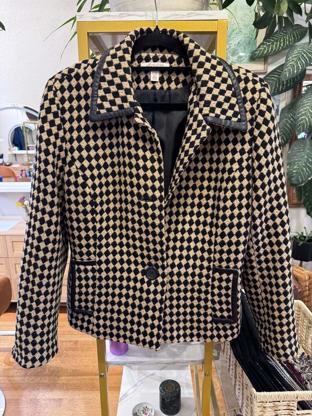 Size 12 JM Collection Harlequin Blazer Black Tan Wool Blend